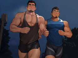 2boys athletic athletic_male bara biceps big_balls big_butt big_muscles big_penis bodybuilder bulge clothed daddy dilf flaccid gay hunk icebanon jock male male/male male_only manly muscles outside pecs tarutoru thick_cum thick_legs thick_penis thick_thighs yaoi