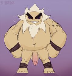 1boy 2021 balls bara barazoku barefoot beard biceps big_muscles bitebox64 darunia dilated_pupils erection eyebrows facial_hair genitals goron hair humanoid humanoid_genitalia humanoid_penis looking_at_viewer male male_only manly musclegut muscular navel nintendo not_furry nude ocarina_of_time pecs penis pink_penis presenting presenting_balls presenting_penis purple_background purple_sclera shadow short_hair simple_background smile solo standing tan_body tan_hair tan_nose tan_skin teeth the_legend_of_zelda thick_arms thick_eyebrows triceps vein veiny_penis video_games white_eyes