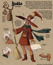 1boy broom character_sheet fox_ears kitsune lapinbeau male_only scarf tan_body white_hair wizard_hat