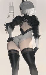 1girls android ass blindfold bunny_ears bunny_girl bunny_tail bunnysuit butt dat_ass female hood_x_art long_gloves nier:_automata short_hair skindentation small_ass thick_thighs thighhighs white_hair yorha_2b