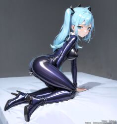 ai_generated black_catsuit black_latex black_latex_catsuit bodysuit catsuit kuriboh_ex_(artist) latex latex_catsuit latex_suit masturbation rubber rubber_suit turquoise_eyes turquoise_hair