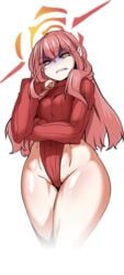 1girls angry aru_(blue_archive) bare_thighs blue_archive gehenna_academy_student h_earth halo leotard pink_hair problem_solver_68_(blue_archive) solo solo_female tagme thick thick_thighs wide_hips