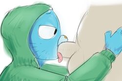 2021 \r\ntongue_out_blowjob aged_up anthro balls blowjob blue_body blue_fur cartoon_network clothing digital_media_(artwork) domestic_cat duo erection felid feline felis fellatio fur genitals gumball_watterson hoodie male male/male mammal oral oral_penetration penile penis penis_in_mouth sex simple_background the_amazing_world_of_gumball tongue tongue_out topwear white_background zambs