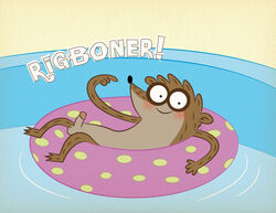 anthro balls blush brown_body brown_fur cartoon_network didi_(artist) english_text erection fur genitals gesture inner_tube looking_at_viewer male male_only mammal multicolored_body multicolored_fur nude penis pointing pointing_at_self procyonid raccoon reclining regular_show rigby_(regular_show) smile solo swimming_pool tan_body tan_fur text two_tone_body two_tone_fur