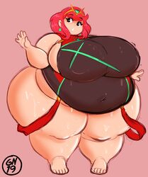 1girls 2019 ass bbw belly breasts chubby chubby_female earrings female gammanaut hips huge_ass huge_belly huge_breasts large_ass large_belly large_breasts nintendo obese obese_female overweight overweight_female plump pyra red_hair short_hair solo solo_female solo_focus sweat thick_thighs thighs wet wet_body wide_hips xenoblade_(series) xenoblade_chronicles_2