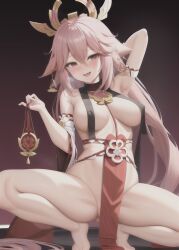 1girls ai_generated anything_diffusion armpits covered_nipples covered_pussy feet functionally_nude genshin_impact hanaka456 revealing_clothes sideboob solo stable_diffusion yae_miko