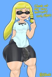 1boy animal_humanoid anthro big_ass big_bulge big_penis bulge cephalopod cephalopod_humanoid erection erection_under_clothes femboy humanoid inkling inkling_boy light-skinned_male light_skin male male_focus male_only mask_(marking) new_agent_3_(splatoon) nintendo penis penis_under_clothes pointy_ears precum rule_63 sideebi solo splatoon splatoon_3 squid tentacle tentacle_hair text veronika_(splatoon)