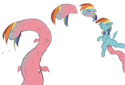 2016 blue_body closed_eyes cutie_mark equid feathered_wings feathers female feral friendship_is_magic genitals hair hi_res mammal multicolored_hair my_little_pony penetration pussy rainbow_dash_(mlp) rainbow_hair sequence simple_background species_transformation surprise tentacle_creature transformation vaginal_penetration wet white_background wings yajima