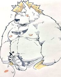 2021 anthro balls belly blush erection genitals hi_res humanoid_genitalia humanoid_penis kemono male mammal moobs nipples overweight overweight_male penis solo_focus suishou0602