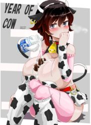 between_breasts chocolate cow_girl cow_print cum_on_breasts huge_breasts milk milk_bottle odakubara ruby_rose rwby tagme