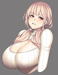 1girls big_breasts bimbo blonde_hair breasts camui_kamui_(hz_666v) cleavage cleavage_cutout clothed clothes clothing female female_only huge_breasts human human_only humanoid keyhole keyhole_sweater large_breasts light-skinned_female light_skin mammal oko_(camui_kamui) original red_eyes solo sweater top_heavy