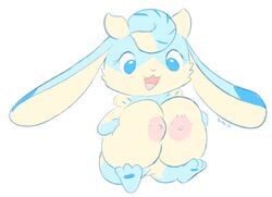 2021 areola big_breasts blue_body blue_eyes blue_fur blue_paws blush breast_squeeze breasts chibi dewlap_(anatomy) digital_media_(artwork) female floppy_ears fur genitals hi_res huge_breasts hyper hyper_breasts kemono lagomorph leporid long_ears mammal multicolored_body multicolored_fur nipples nude open_mouth open_smile pyritie rabbit semi-anthro sitting smile sofu_(pyritie) solo squish swirl tan_body tan_fur tongue two_tone_body two_tone_fur