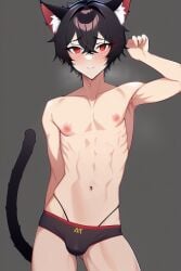 ai_generated alunya bikini blush cat_ears cat_tail catboy leftypol light-skinned_male light_skin male nai_diffusion rule_63 solo solo_focus solo_male stable_diffusion