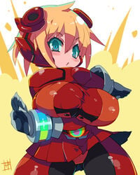 blonde_hair blue_eyes blush bodysuit breasts cowboy_shot curvaceous disgaea disgaea_6 dress female gloves grey_gloves hair_between_eyes high_resolution large_breasts looking_at_viewer nippon_ichi_software no_nose open_mouth piyori_nijino plump pose red_bodysuit red_dress sentai shiny shiny_clothes shiny_hair short_dress short_hair signature solo standing very_high_resolution zankuro