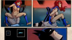 1boy 1girls barbara_gordon barefoot barely_clothed batgirl batman batman:_the_animated_series batman_(series) blue_eyes breasts bruce_wayne cum cum_in_pussy dc dc_comics dcau elmrtev feet hairy_pussy hypnosis lipstick long_hair mask mind_control nipples penis pubic_hair pussy red_hair reverse_amazon_position reverse_rape ripped_clothing sex soles tears toes vagina vaginal_sex