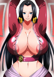 1girls areola_slip areolae big_breasts black_hair blue_eyes boa_hancock breasts cleavage female female_only huge_breasts one_piece qdoujin shounen_jump solo solo_female wide_hips