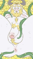 anthro anus asgore_dreemurr balls bara beard belly blonde_hair blush bovid caprine facial_hair flaccid foreskin fur genitals goat hair hairy_balls hi_res horn imminent_rape imminent_sex imminent_tentacle_rape long_ears male male_only mammal moobs nipples penis perineum pubes solo tbid tentacle undertale video_games white_body white_fur