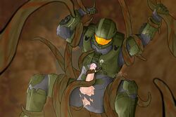 1boy armor balls cum cum_on_self gravemind halo_(game) halo_(series) helmet human male_human male_spartan_(halo) malesub master_chief penis spartan_ii_(halo) tentacle tentacle_on_male the_flood