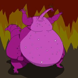 bartok_the_magnificent bbw belly big_belly chubby chubby_female don_bluth dragon fat female huge_belly long_neck ludmilla_(bartok) obese obese_female overweight overweight_female purple_body scalie slightly_chubby sorhuxous ssbbw thick_thighs warts