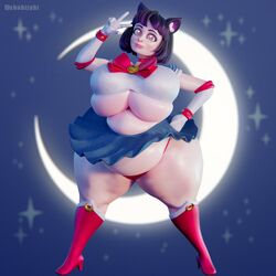 1girls 3d arm_gloves big_belly big_breasts bishoujo_senshi_sailor_moon bowtie breasts cat_ears chubby chubby_female clothing collar cosplay fat female female_only heels huge_breasts kemonomimi large_breasts looking_at_viewer luna_(shubijubi) moon original original_character peace_sign plump pose sailor_moon_(cosplay) shubijubi skirt solo solo_female standing starry_background thick_thighs v wide_hips yellow_eyes