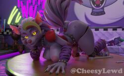 3d 3d_(artwork) 3d_artwork 3d_model all_fours animatronic anthro big_ass big_breasts five_nights_at_freddy's five_nights_at_freddy's:_security_breach fnaf furry futa_only futanari grey_body head_on_hand knot mayosplash on_table roxanne_wolf_(fnaf) roxanne_wolf_(mayosplash) scottgames steel_wool_studios