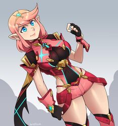 a_link_to_the_past blue_eyes brellom female female_only fully_clothed hip_vent link link_(shounen_captain) nintendo pink_hair pyra_(xenoblade)_(cosplay) rule_63 short_shorts shorts solo tagme the_legend_of_zelda xenoblade_(series) xenoblade_chronicles_2