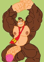 ape balls baralust big_muscles big_penis donkey_kong donkey_kong_(series) hyper looking_at_viewer male male_only mammal muscle_vein muscular necktie nintendo nipples penis primate smile solo teeth vein veiny_penis