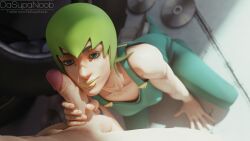 3d blender blue_eyes clothed_female clothed_female_nude_male dasupanoob foo_fighters green_hair handjob jojo's_bizarre_adventure penis_on_face stone_ocean