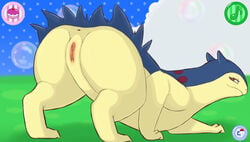 ahatas anus ass ass_up bubble female feral genitals hi_res looking_at_viewer nintendo pokemon pokemon_(species) pokemon_amie presenting presenting_hindquarters presenting_pussy pussy red_eyes smile solo typhlosion video_games