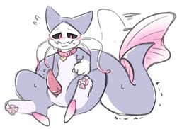 anthro big_tail blush catfish collar embarrassed fin fish genitals male marce_(vapmarce) marcecatfish marine pawpads paws penis shinyumbre shy slit solo spread_legs spreading tailwag tapering_penis twitching