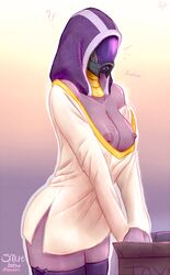 alternate_version_available blush breasts exposed_breasts helmet hood mask mass_effect purple_skin quarian smutbase tali'zorah_nar_rayya thick_thighs thighhighs thighs tits