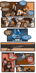 1:2 2021 9:18 anthro ass biped canid closed_eyes cobalt_(tatsuchan18) collar comic detailed_background dialogue english_text fur group hair havoc_(tatsuchan18) hi_res hyaenid male mammal open_mouth spade_(tatsuchan18) speech_bubble standing tatsuchan18 text