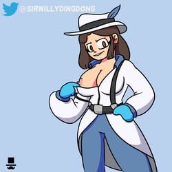 1girls brown_hair clothing female female_only flashing flashing_breasts hat nipple nipple_slip nipples presenting_breasts shirt_pulled_down showing_breasts sirwillydingdong sirwillydong skyminslash solo solo_female team_fortress_2 teasing tftuber youtube youtuber