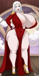 1girls ass ass_bigger_than_head big_ass big_breasts breasts breasts_bigger_than_head carmilla_(castlevania) castlevania castlevania_(netflix) female_only front_view high_heels huge_breasts looking_at_viewer nipples partially_clothed solo thick_ass thick_thighs thighs_bigger_than_head ultiblackfire vampire white_hair