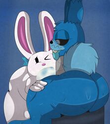 2boys anthro ass big_ass big_butt big_penis blue_background blue_body blue_skin butt cum cum_in_mouth cum_inside digital_media_(artwork) duo ears_up erection excessive_cum eyelashes fellatio five_nights_at_freddy's fur furry gay genitals half-closed_eyes hand_on_leg hand_on_thigh huge_ass humanoid_penis lagomorph legs leporid male male_only mammal max_(sam_and_max) naked nude one_eye_closed open_mouth oral penis plushtrapboyuwu rabbit ragplush_(plushtrapboyuwu) rear_view robot robot_boy robot_femboy robotic_arm sam_and_max sex shortstack simple_background smile sweat sweatdrop sweaty sweaty_ass sweaty_butt sweaty_thighs tail teeth thick thick_ass thick_legs thick_penis thick_thighs thighs tongue_out vein veins veiny_penis video_games wet whiskers white_body white_fur wide_hips young