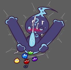 00freeze00 anal_beads blue_body blue_puyo blue_skin blush blushing cum cum_on_face cum_on_own_face ecolo green_puyo half-closed_eye legs_held_open legs_up male_only on_back purple_puyo? puyo_(puyopuyo) puyo_puyo puyo_puyo_7 red_puyo simple_eyes simple_face simple_shading sweat sweating yellow_puyo