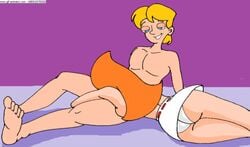 animated belt blonde_hair bubble_butt candace_flynn clothing duckymomoisme fellatio jeremy_johnson laying_down nude nude_male orange_hair panties phineas_and_ferb sideboob sitting_down skirt topless topless_female