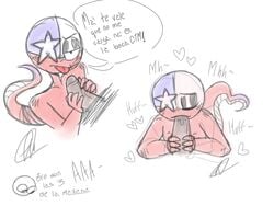 blowjob blue_skin chile chile_(countryhumans) countryhumans dialogue gay red sex spanish_text tail tongue_out vivvian-vulpes vivvian_vulpes white_fur yaoi