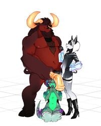 1girls 2boys anthro bull domination doubleheader female femboy furry greedmasterh height_difference large_breasts large_penis looking_at_penis maid male male/female male/male male_on_female male_on_male male_only minotaur penis_size_difference straight tagme trap