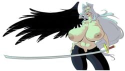 1girls alternate_version_available big_breasts black_wings breasts bust busty colorized cropped_legs female final_fantasy final_fantasy_vii front_heavy_breasts glands_of_montgomery hair hip_lines holding_sword holding_weapon huge_breasts human jeans katana large_breasts long_hair long_sword mature mature_female navel navel_line nipples oblique_edge rule_63 sagging_breasts sephimom sephiroth slb solo spread_wings square_enix standing sword topless torpedo_breasts unzipped upper_body vertical_navel weapon white_background white_hair wide_hips wing wings