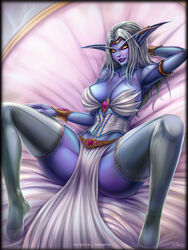 1girls absurdres big_breasts breasts cleavage female female_only highres large_breasts looking_at_viewer night_elf queen_azshara solo spread_legs vempire world_of_warcraft