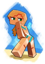 alex_(minecraft) ass ass_grab back_view beach bikini cube_head cubic_body cubic_breasts half-dressed long_hair looking_back minecraft minus8 spread_legs square_head swimsuit swimwear tagme