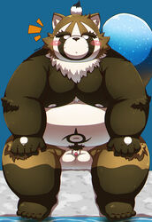 2021 absurd_res anthro balls big_balls blush brown_body brown_fur canid canine debudave_12 fur genitals hi_res humanoid_hands kemono live-a-hero male mammal overweight overweight_anthro overweight_male penis raccoon_dog shoen_(live_a_hero) sitting solo tanuki video_games