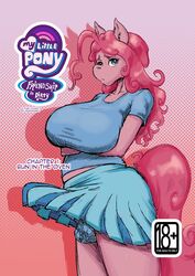 absurd_res anthro anthrofied bakuhaku big_breasts bottomwear breasts clothed clothing comic comic_cover equid erection erection_under_clothing friendship_is_magic futa_only futanari hasbro hi_res intersex mammal my_little_pony panties pinkie_pie_(mlp) raised_bottomwear raised_clothing raised_skirt skirt solo straight_hair tenting underwear