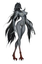 2d abs animal_humanoid avian avian_humanoid beak bird bird_humanoid black_hair blue_eyes breasts claws corvid corvid_humanoid corvus_(genus) crow crow_demon dark_souls dark_souls_2 feathers feet female finger_claws fingers fromsoftware genitals grey_body hair hi_res humanoid johnfoxart looking_at_viewer nipples ornifex oscine passerine pussy solo video_games