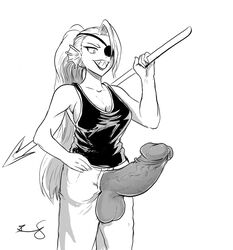 eye_patch furry futa_only futanari grin ichi-gsm monochrome puddinpan spear spear_of_justice undertale undyne weapon