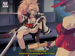 ass baiken black_hair bluethebone bob_cut breasts brown_hair cleavage erect_nipples erect_nipples_under_clothes eye_patch female fundoshi guilty_gear guitar i-no musical_instrument nipple_slip nipples panties pink_hair ponytail red_eyes retro_artstyle scar short_hair spread_legs tagme