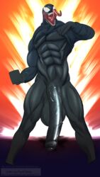 1boy 2021 9:16 abs absurd_res alien balls big_balls big_penis black_balls black_body black_penis bottomless clothed clothing digital_media_(artwork) fenrir_osbone foreskin genitals hi_res huge_cock humanoid humanoid_genitalia humanoid_penis long_penis long_tongue male male_only mammal marvel marvel_comics muscular muscular_humanoid muscular_male nipples not_furry nude open_mouth pecs penis revealing_outfit sharp_teeth simple_background smile smooth_skin solo spider-man_(series) symbiote teeth tongue tongue_out topwear uncircumcised uncut vein veiny_penis venom venom_(marvel) yaoi