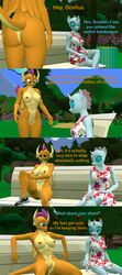 3d_(artwork) absurd_res arthropod breasts changeling clothing comic dialogue digital_media_(artwork) dragon dress duo english_text female friendship_is_magic genitals hasbro hi_res my_little_pony nude ocellus_(mlp) outside papadragon69 pussy sitting smolder_(mlp) source_filmmaker text