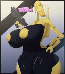 1girls 2021 absurd_res anthro areola ass b1_battle_droid battle_droid belly big_ass big_breasts big_butt black_sclera breasts butt countershading dialogue droid english_text female female_only genitals hand_on_hip hi_res hips holding_object holding_weapon huge_ass huge_breasts huge_butt huge_thighs large_ass large_breasts large_butt looking_at_viewer machine mechanical nipples non-mammal_breasts not_furry one_eye_closed pussy ranged_weapon robot robot_girl robot_humanoid solo solo_female sovulsen squish standing star_wars talking_to_viewer thick thick_ass thick_thighs thigh_squish thighs weapon wide_hips wink